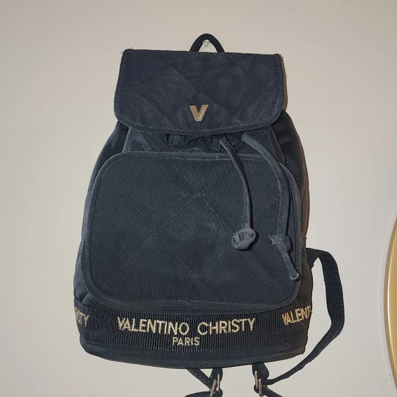 Valentino Christy Black Quilted Backpack In Excellent Condition